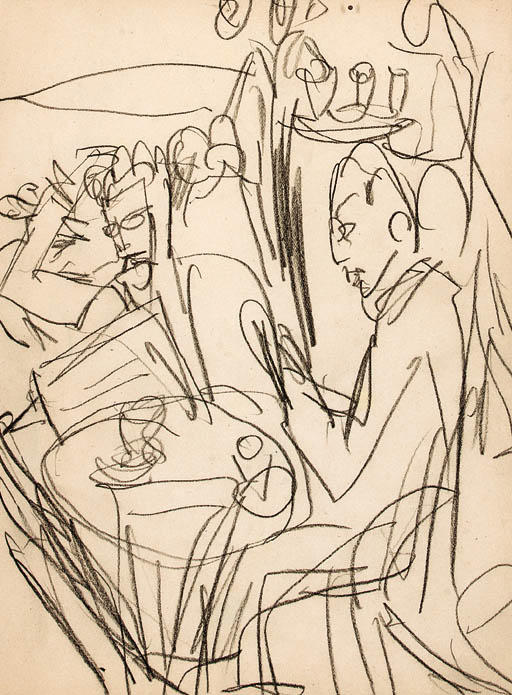 Wikoo.org - موسوعة الفنون الجميلة - اللوحة، العمل الفني Ernst Ludwig Kirchner - Talk at the table