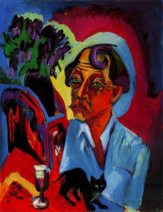 Wikioo.org – La Enciclopedia de las Bellas Artes - Pintura, Obras de arte de Ernst Ludwig Kirchner - El pintor Stirner enestado el gato
