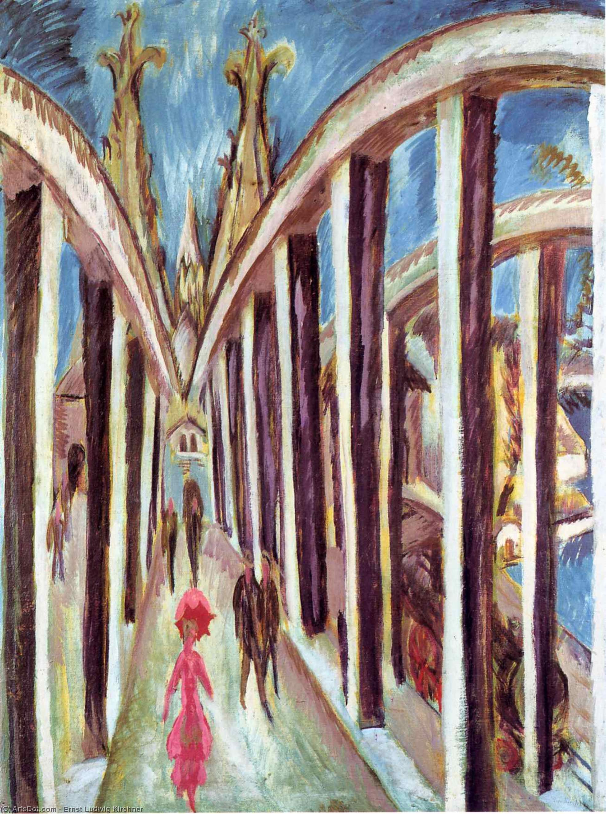 Wikioo.org - The Encyclopedia of Fine Arts - Painting, Artwork by Ernst Ludwig Kirchner - The Rhine Bridge
