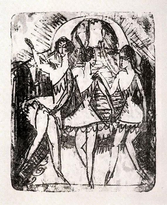 WikiOO.org - Encyclopedia of Fine Arts - Festés, Grafika Ernst Ludwig Kirchner - Three balley dancers