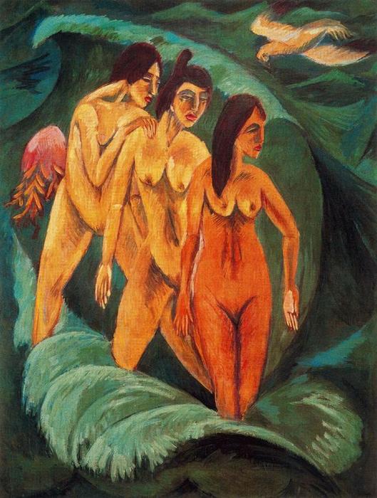 WikiOO.org - Encyclopedia of Fine Arts - Målning, konstverk Ernst Ludwig Kirchner - Three Bathers