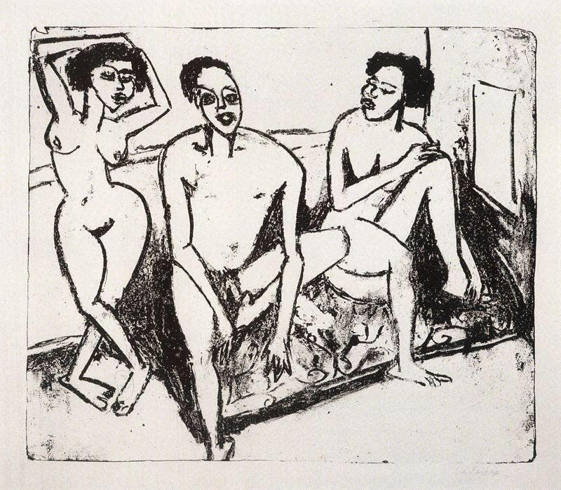 WikiOO.org - Encyclopedia of Fine Arts - Maleri, Artwork Ernst Ludwig Kirchner - Three naked niggers