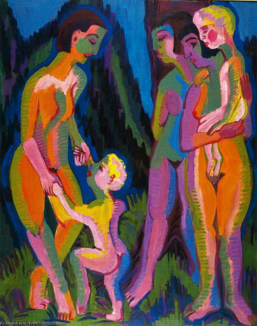 Wikioo.org - Die Enzyklopädie bildender Kunst - Malerei, Kunstwerk von Ernst Ludwig Kirchner - drei nackt frauen mit kinder
