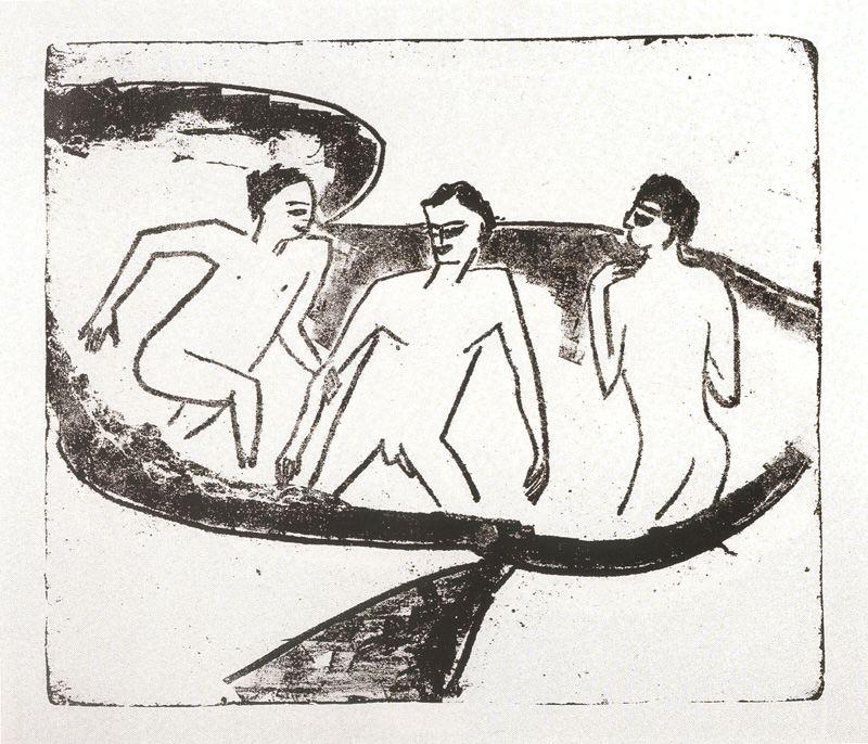 Wikoo.org - موسوعة الفنون الجميلة - اللوحة، العمل الفني Ernst Ludwig Kirchner - Three nudes in the water