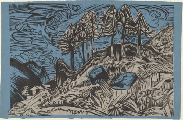 Wikioo.org – L'Enciclopedia delle Belle Arti - Pittura, Opere di Ernst Ludwig Kirchner - alberi su  Un  montagne  Pendenza