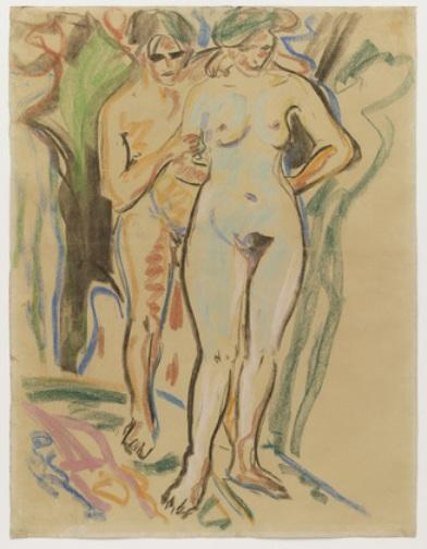 Wikioo.org - The Encyclopedia of Fine Arts - Painting, Artwork by Ernst Ludwig Kirchner - Two Nudes in a Landscape (Zwei Akte im Freien)