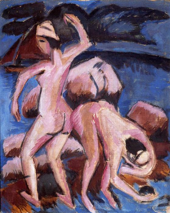 WikiOO.org - Encyclopedia of Fine Arts - Festés, Grafika Ernst Ludwig Kirchner - Two swimmers, Fehmarn