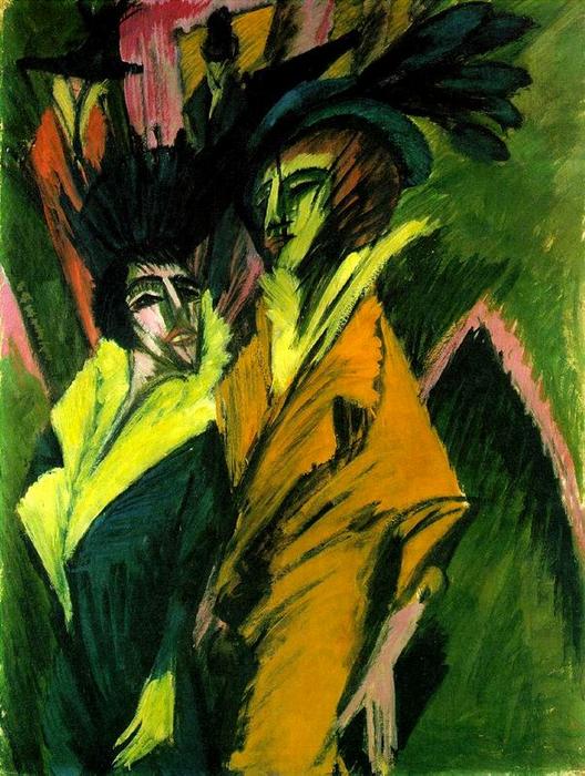WikiOO.org - Encyclopedia of Fine Arts - Lukisan, Artwork Ernst Ludwig Kirchner - Two Women in the Street