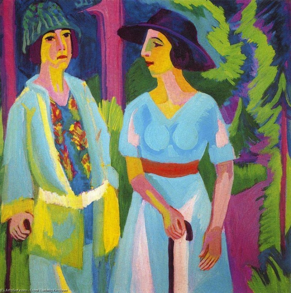 WikiOO.org - Энциклопедия изобразительного искусства - Живопись, Картины  Ernst Ludwig Kirchner - две женщины в  тем  Вудс