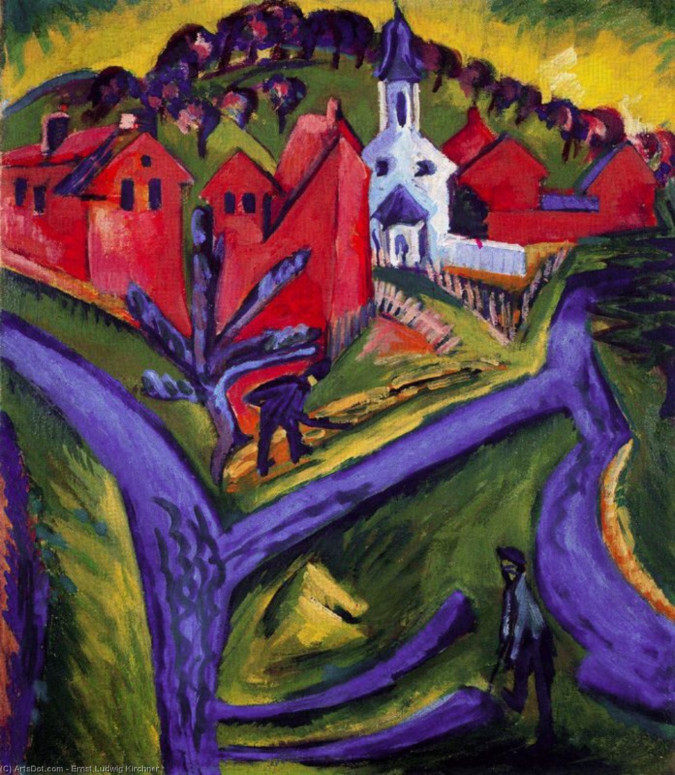 Wikioo.org - The Encyclopedia of Fine Arts - Painting, Artwork by Ernst Ludwig Kirchner - Villaggio con viottoli blu