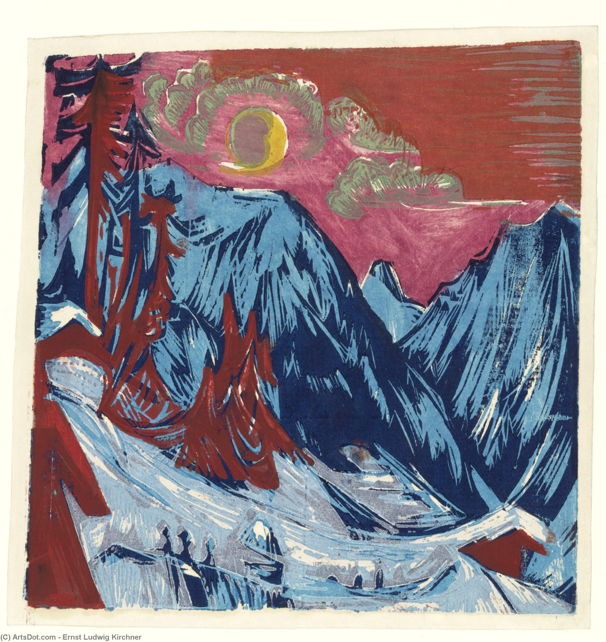 Wikioo.org - The Encyclopedia of Fine Arts - Painting, Artwork by Ernst Ludwig Kirchner - Winter Moonlit Night