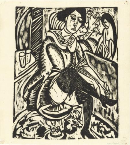 Wikioo.org - The Encyclopedia of Fine Arts - Painting, Artwork by Ernst Ludwig Kirchner - Woman Buttoning Her Shoe