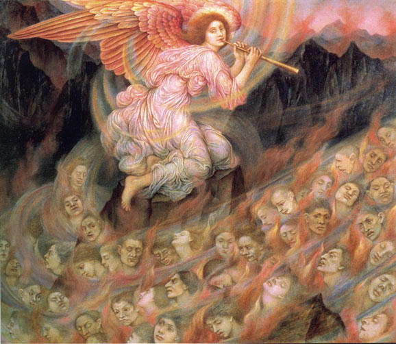 Wikioo.org - The Encyclopedia of Fine Arts - Painting, Artwork by Evelyn (Pickering) De Morgan - Angel Piping to the Souls in Hell