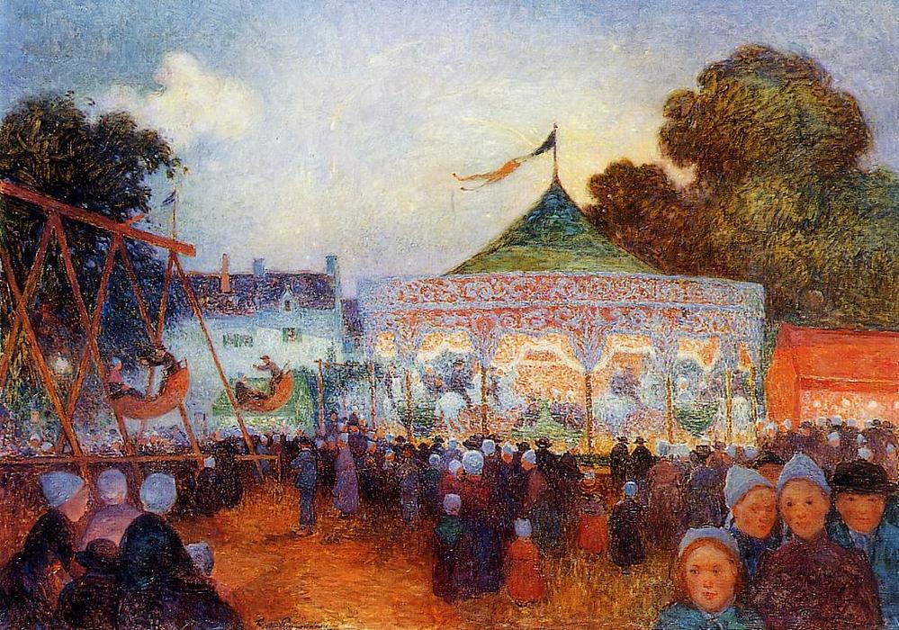 Wikioo.org - The Encyclopedia of Fine Arts - Painting, Artwork by Ferdinand Du Puigaudeau - Carousel at Night at the Fair