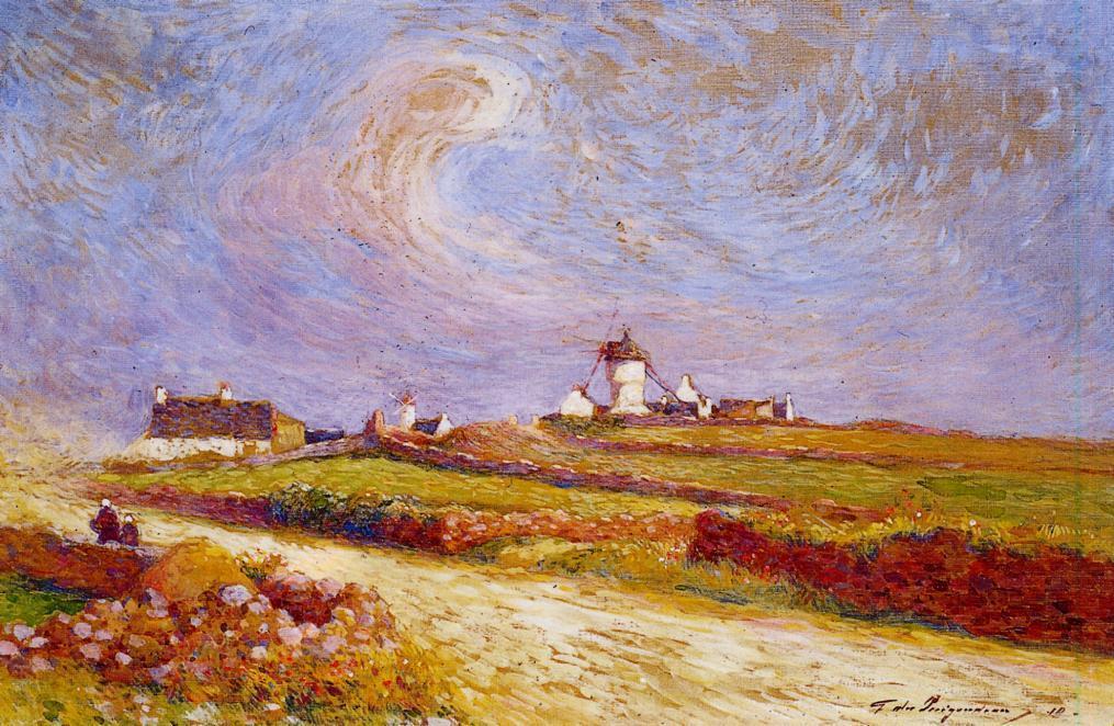 Wikioo.org - The Encyclopedia of Fine Arts - Painting, Artwork by Ferdinand Du Puigaudeau - Countryside with Windmill, near Batz