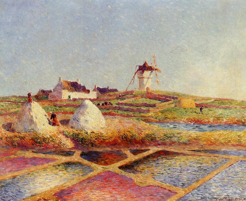 Wikioo.org – L'Enciclopedia delle Belle Arti - Pittura, Opere di Ferdinand Du Puigaudeau - paesaggio con mulino vicino il sale `ponds`