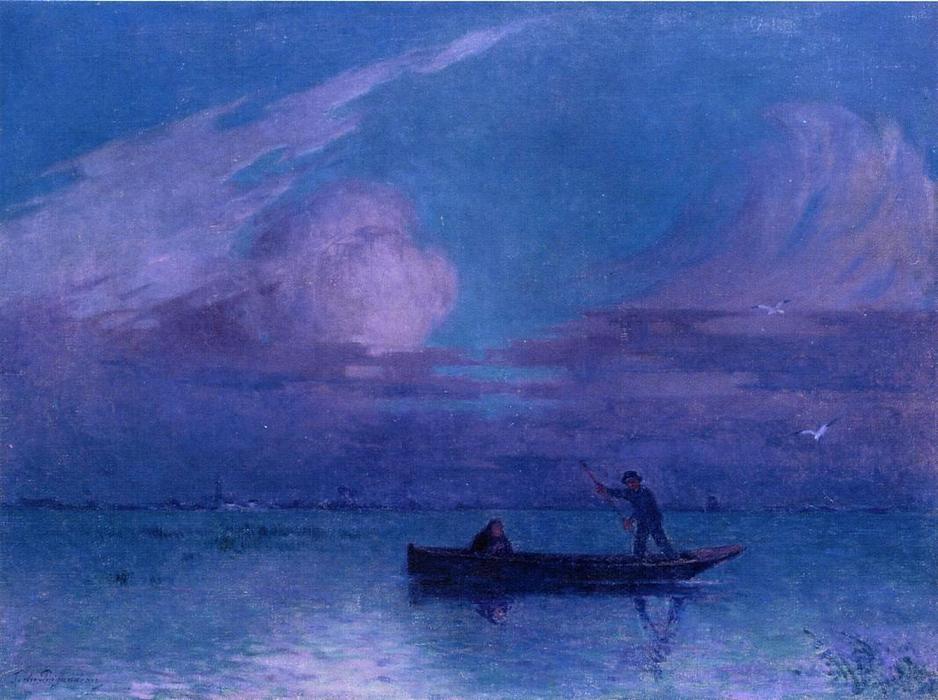 WikiOO.org - Encyclopedia of Fine Arts - Festés, Grafika Ferdinand Du Puigaudeau - Nighttime Boat Ride at Briere