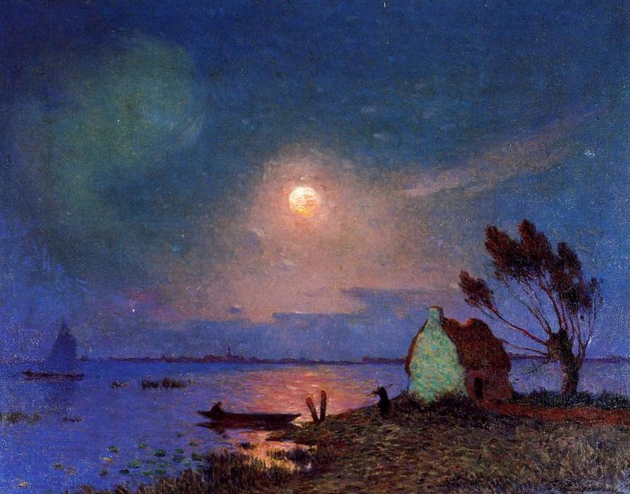 Wikioo.org – L'Encyclopédie des Beaux Arts - Peinture, Oeuvre de Ferdinand Du Puigaudeau - Pont-Aven dans le clair de lune