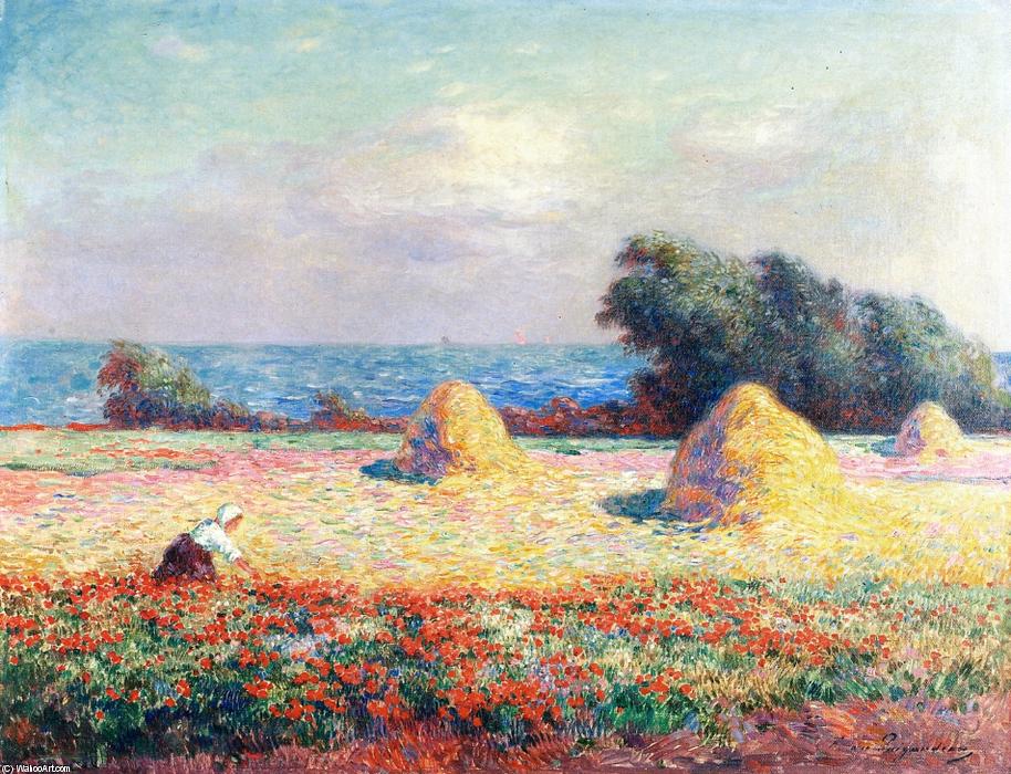 Wikioo.org - The Encyclopedia of Fine Arts - Painting, Artwork by Ferdinand Du Puigaudeau - Stacks of Hay and Field of Poppies