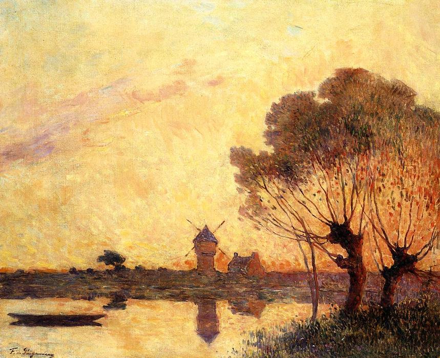 WikiOO.org - Güzel Sanatlar Ansiklopedisi - Resim, Resimler Ferdinand Du Puigaudeau - Sunset over La Briere
