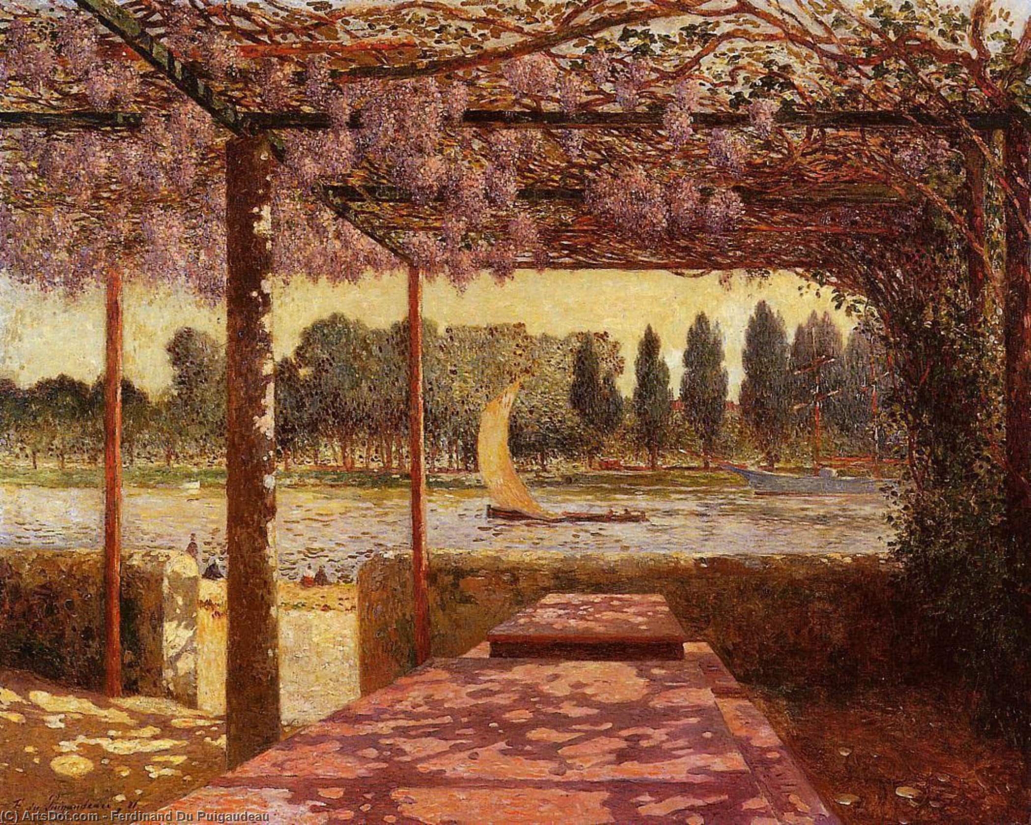 Wikioo.org - The Encyclopedia of Fine Arts - Painting, Artwork by Ferdinand Du Puigaudeau - The Trellis by the River