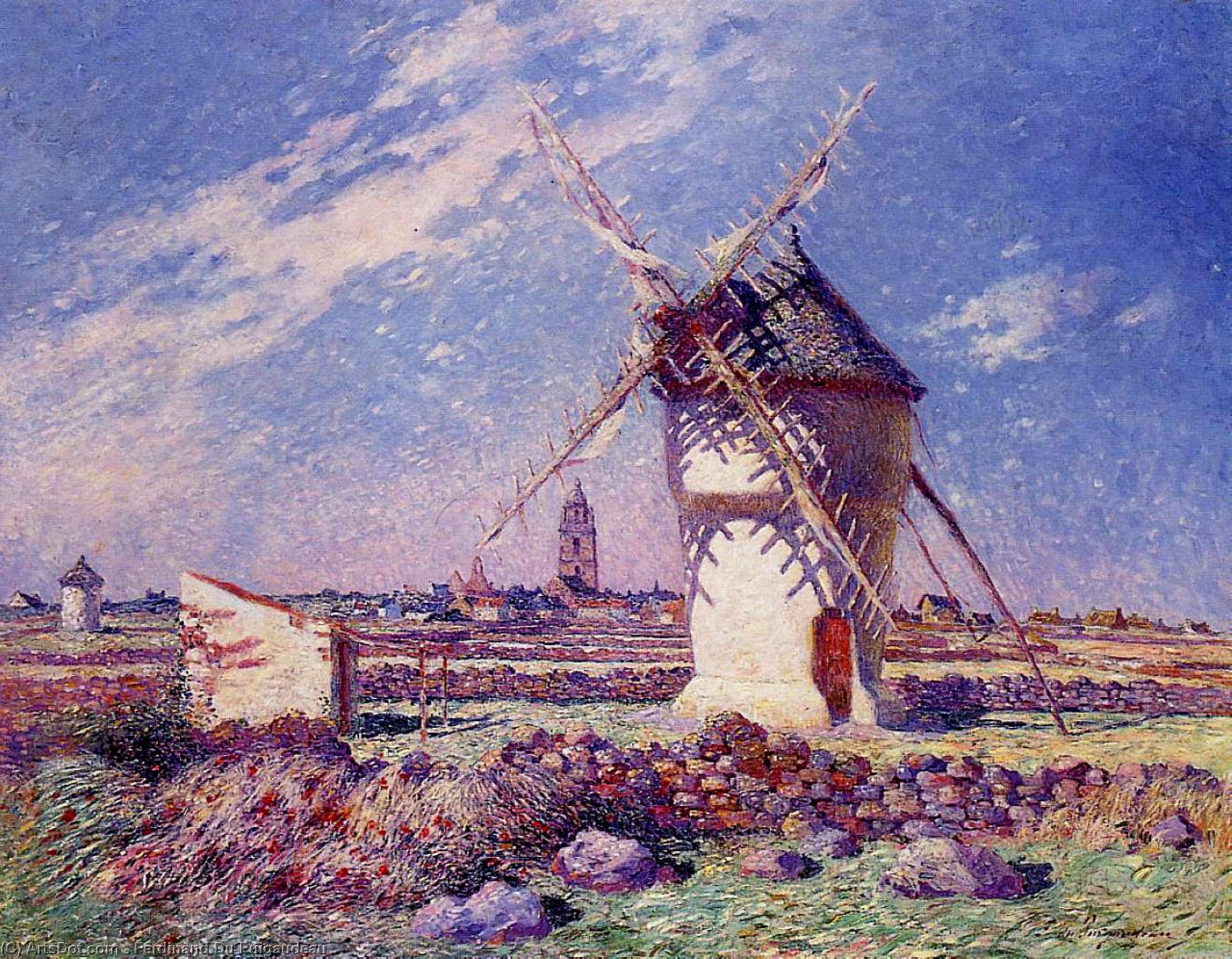 Wikioo.org - The Encyclopedia of Fine Arts - Painting, Artwork by Ferdinand Du Puigaudeau - Windmills near the Town of Batz