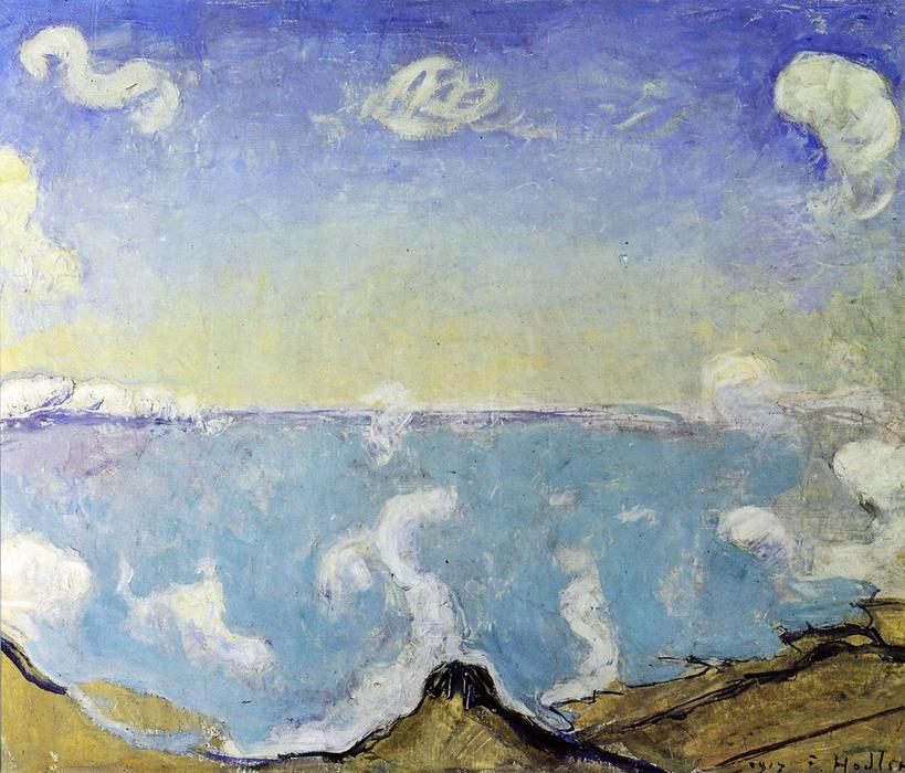 Wikioo.org - The Encyclopedia of Fine Arts - Painting, Artwork by Ferdinand Hodler - Caux Landscape with Rising Clouds