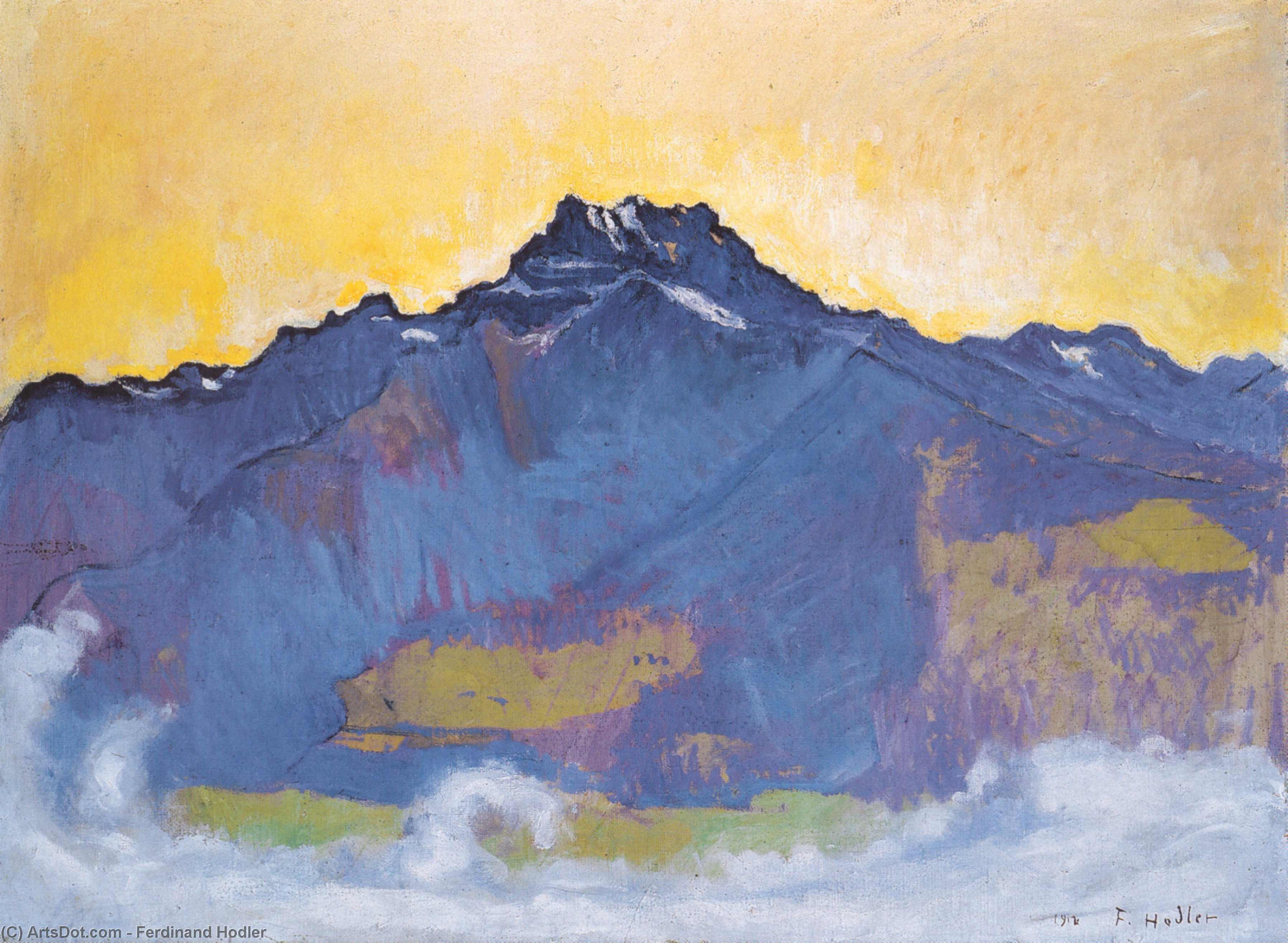 Wikoo.org - موسوعة الفنون الجميلة - اللوحة، العمل الفني Ferdinand Hodler - The Salève seen from the Quai du Mont-Blanc