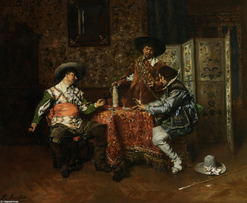 Wikioo.org - The Encyclopedia of Fine Arts - Painting, Artwork by Ferdinand Victor Léon Roybet - A Game of Cards