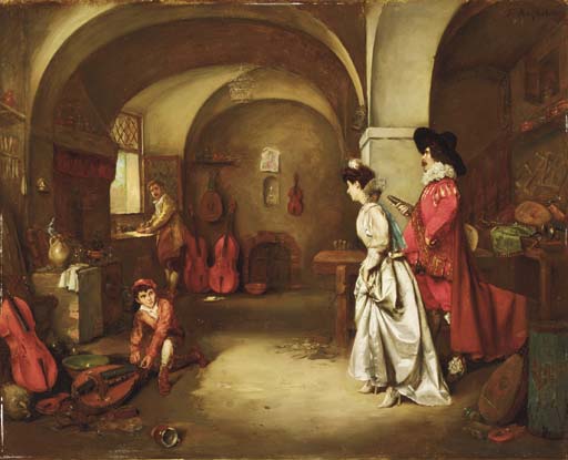 Wikioo.org - The Encyclopedia of Fine Arts - Painting, Artwork by Ferdinand Victor Léon Roybet - A Visit to the Music Shop
