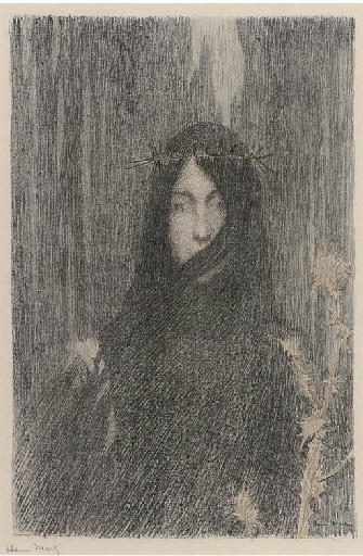 WikiOO.org - Encyclopedia of Fine Arts - Maalaus, taideteos Fernand Edmond Jean Marie Khnopff - Girl with a crown of thorns