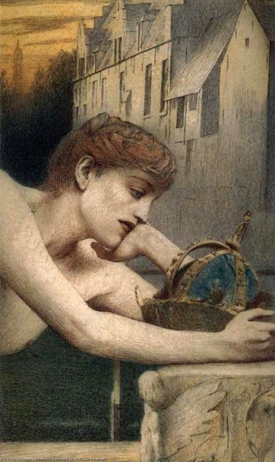 Wikioo.org - The Encyclopedia of Fine Arts - Painting, Artwork by Fernand Edmond Jean Marie Khnopff - With Georges Rodenbach A Dead City