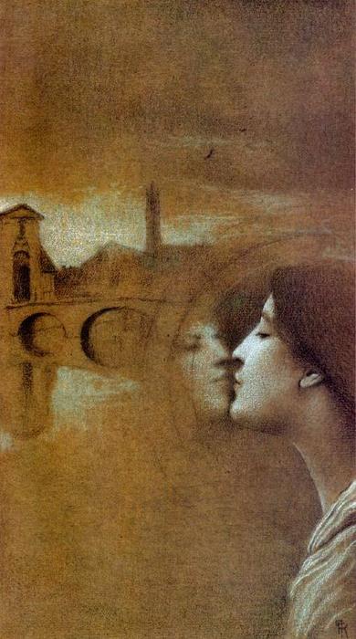 Wikioo.org - The Encyclopedia of Fine Arts - Painting, Artwork by Fernand Edmond Jean Marie Khnopff - With Gregoire Le Roy. My Heart cries for the Past