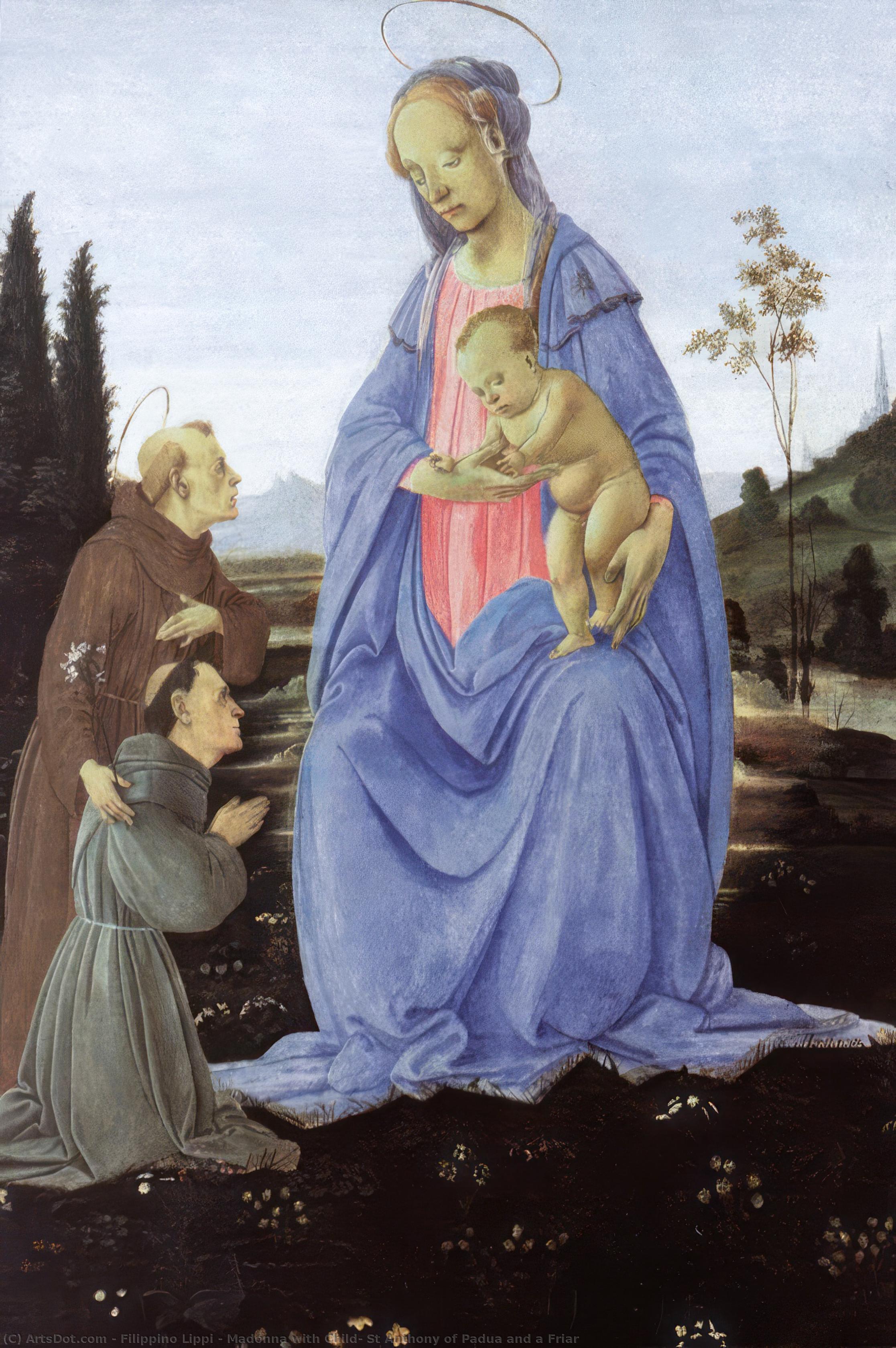 Wikioo.org – L'Encyclopédie des Beaux Arts - Peinture, Oeuvre de Filippino Lippi - vierge à l'enfant , saint antoine de padoue et un frère