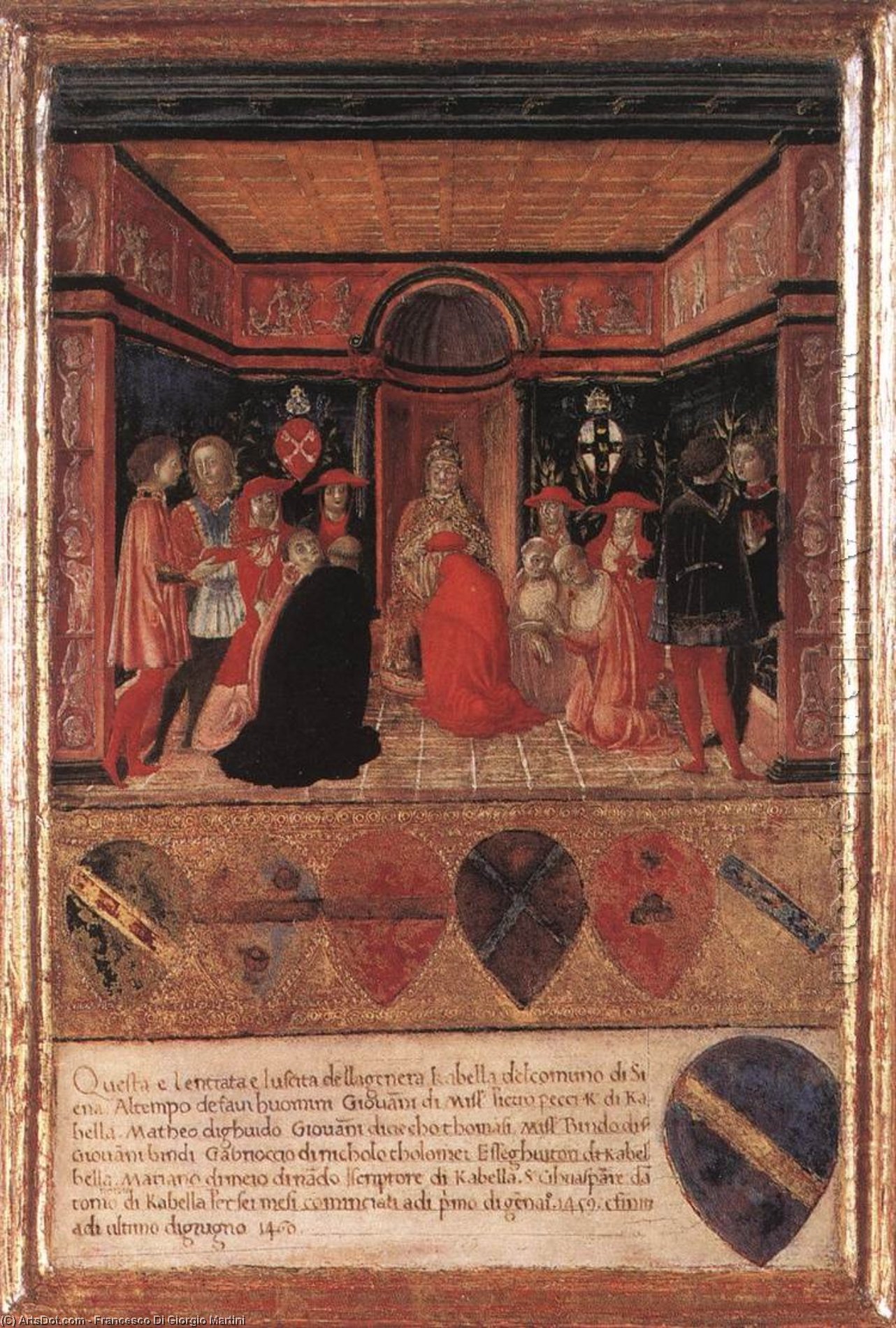 Wikioo.org - The Encyclopedia of Fine Arts - Painting, Artwork by Francesco Di Giorgio Martini - Pope Pius II Names Cardinal His Nephew
