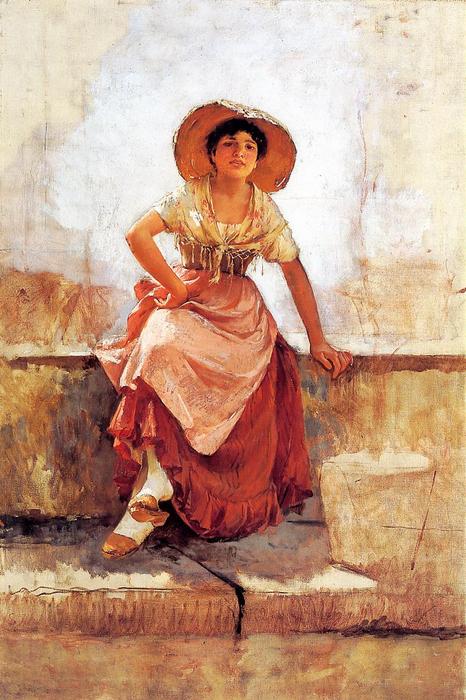 WikiOO.org - Encyclopedia of Fine Arts - Målning, konstverk Frank Duveneck - Florentine Flower Girl 1
