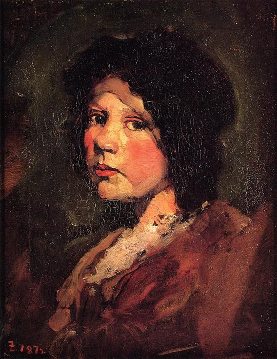 Wikioo.org - The Encyclopedia of Fine Arts - Painting, Artwork by Frank Duveneck - Girl in Black Hood