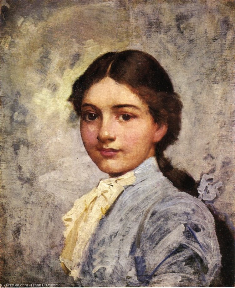 WikiOO.org – 美術百科全書 - 繪畫，作品 Frank Duveneck - 女孩在蓝色衬衫