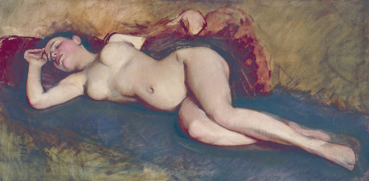 WikiOO.org - Encyclopedia of Fine Arts - Maleri, Artwork Frank Duveneck - Reclining Nude