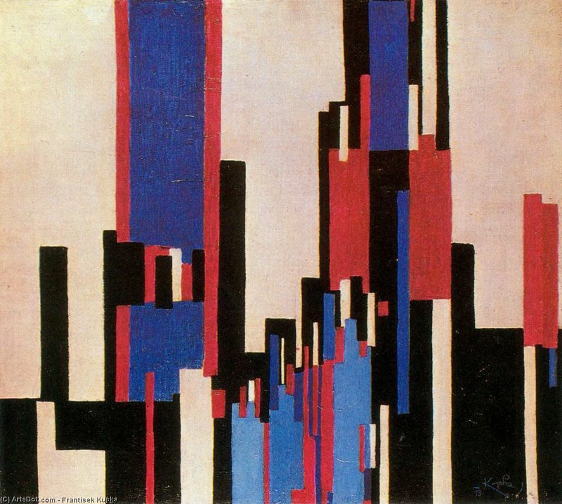 WikiOO.org - Enciklopedija dailės - Tapyba, meno kuriniai Frantisek Kupka - Blue and red vertical planes