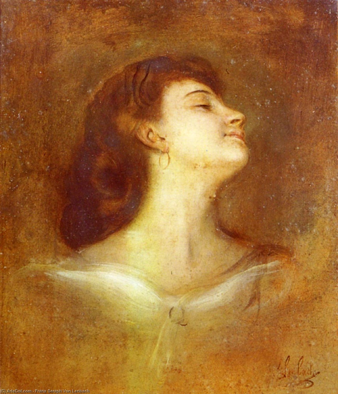Wikioo.org - The Encyclopedia of Fine Arts - Painting, Artwork by Franz Seraph Von Lenbach - Portrait Of A Lady In Profile