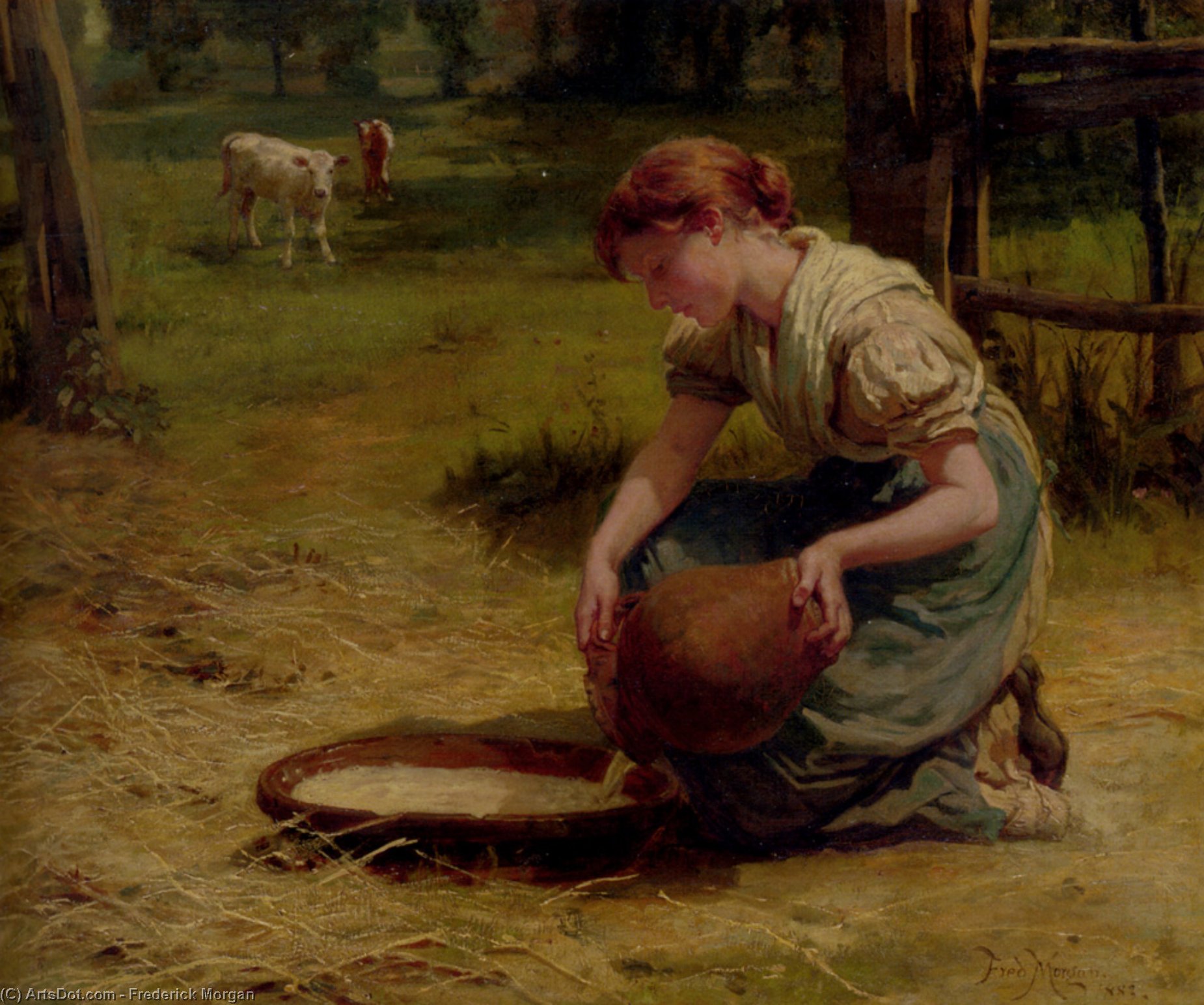 Wikioo.org – L'Encyclopédie des Beaux Arts - Peinture, Oeuvre de Frederick Morgan - Du lait pour les veaux