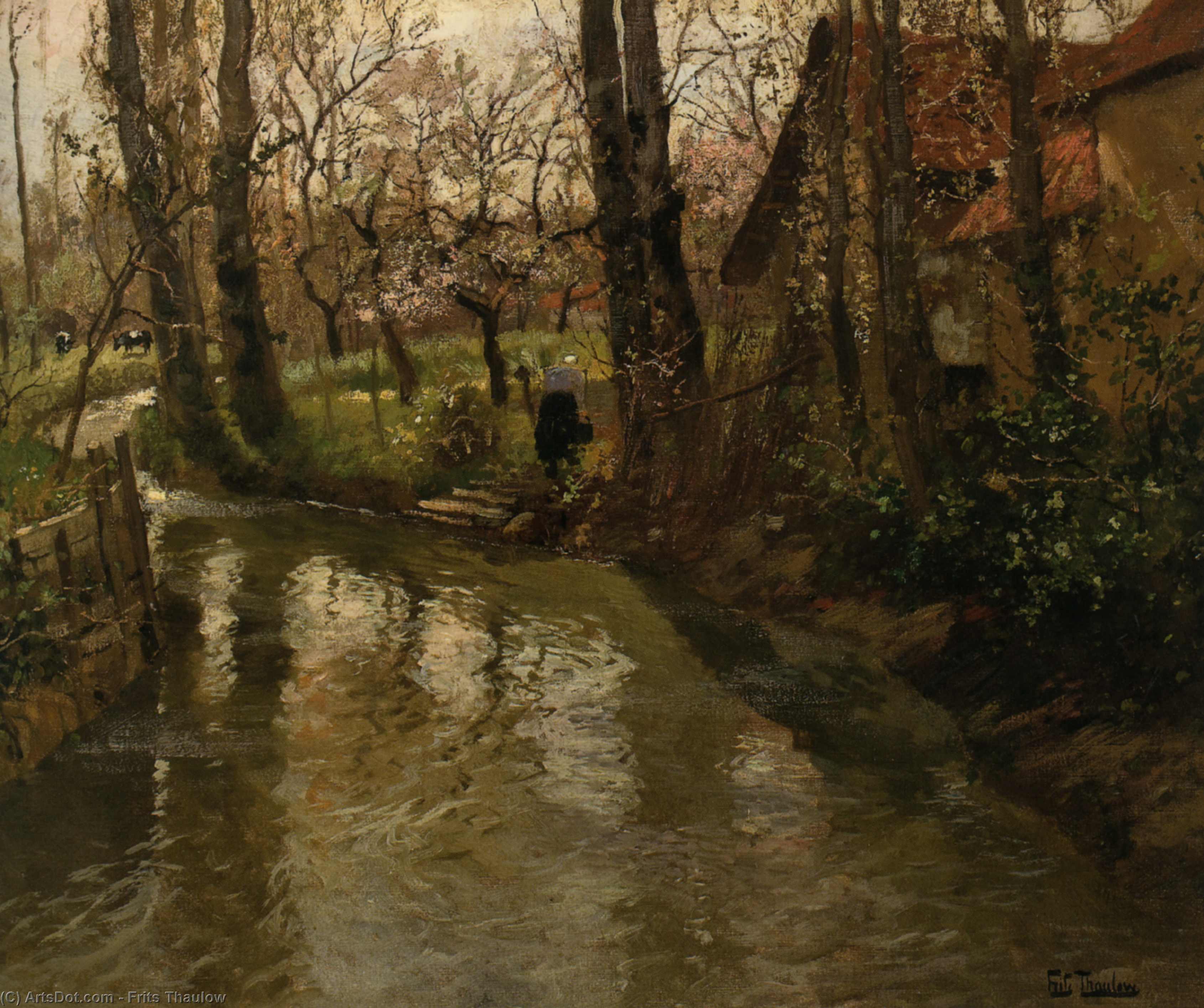 Wikioo.org - The Encyclopedia of Fine Arts - Painting, Artwork by Frits Thaulow - Stream through a Village