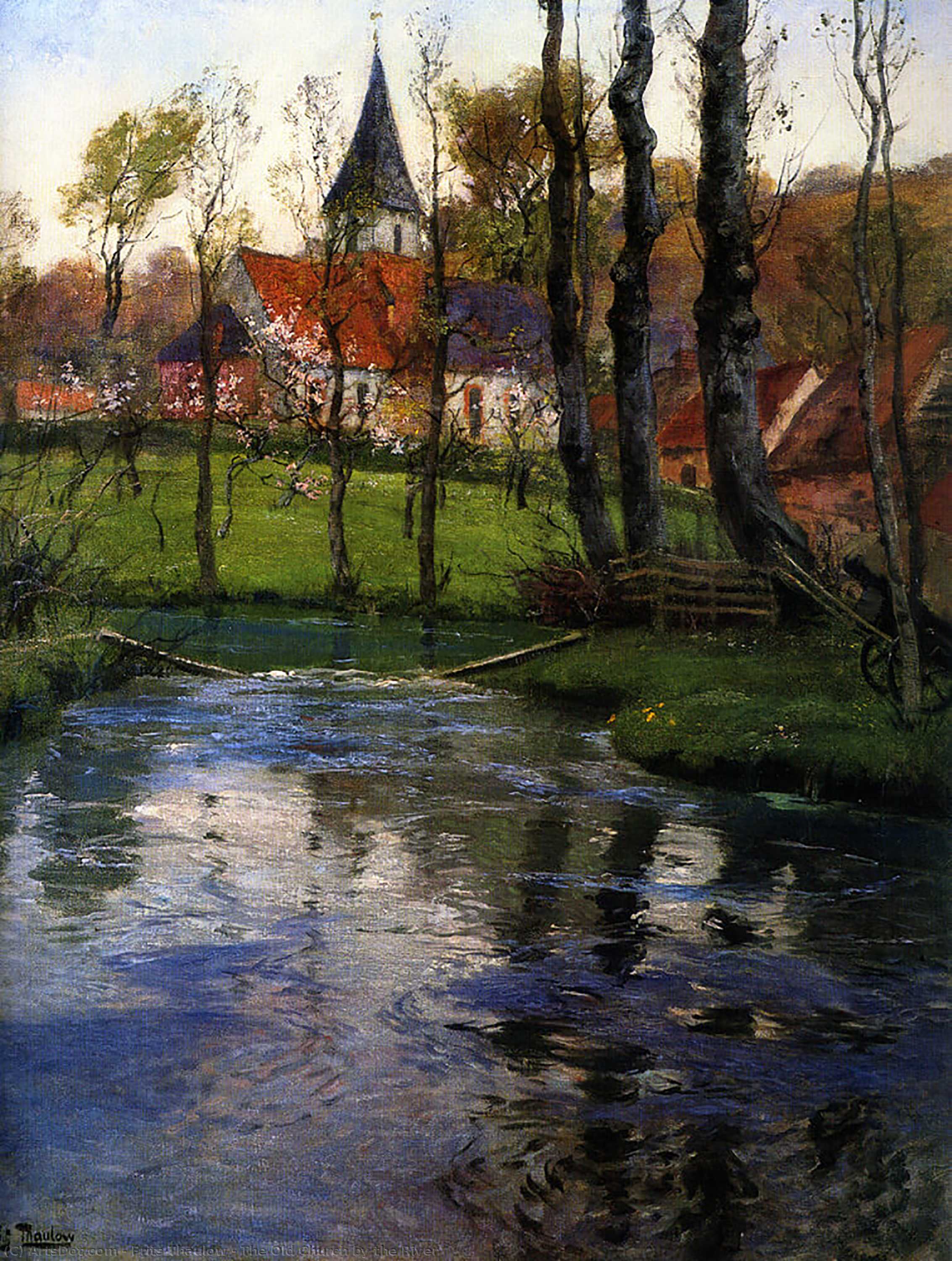 Wikioo.org - The Encyclopedia of Fine Arts - Painting, Artwork by Frits Thaulow - The Old Church by the River