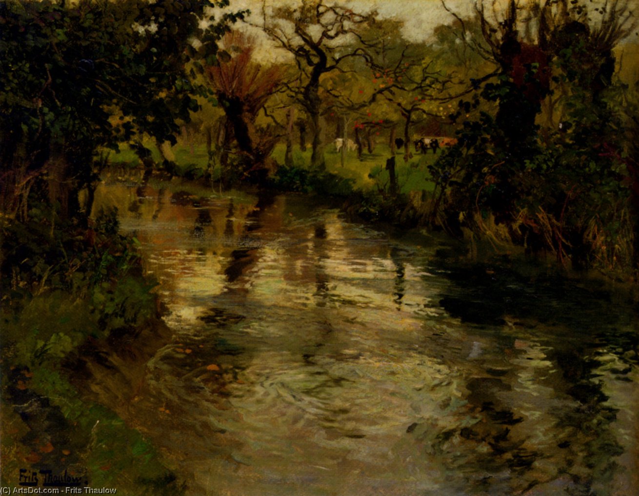 WikiOO.org – 美術百科全書 - 繪畫，作品 Frits Thaulow - 林地现场 与  一个  河