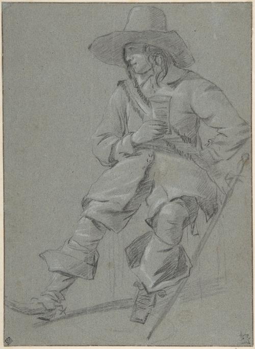 WikiOO.org - Encyclopedia of Fine Arts - Schilderen, Artwork Gabriel Metsu - Seated Cavalier with Glass