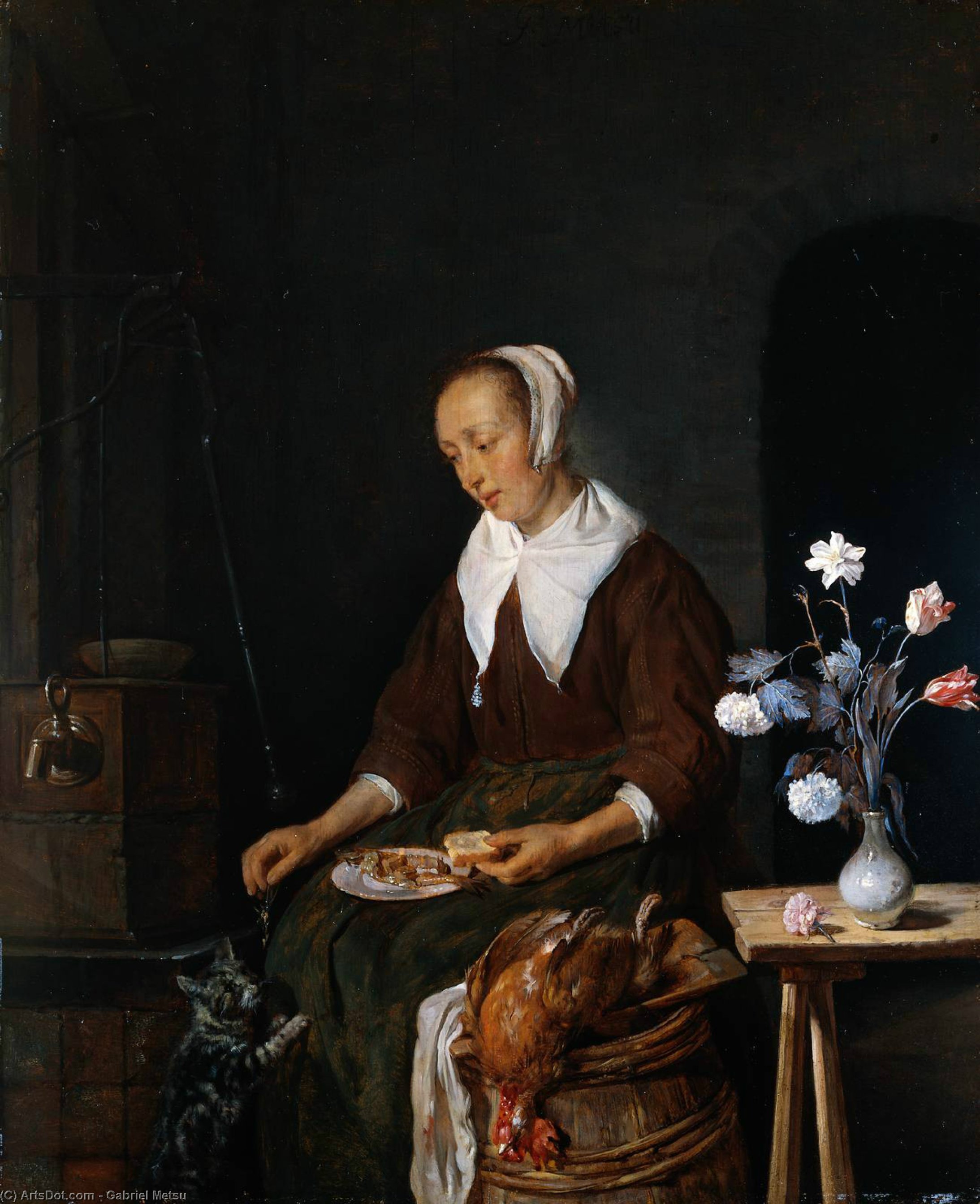 WikiOO.org - Εγκυκλοπαίδεια Καλών Τεχνών - Ζωγραφική, έργα τέχνης Gabriel Metsu - Woman Eating