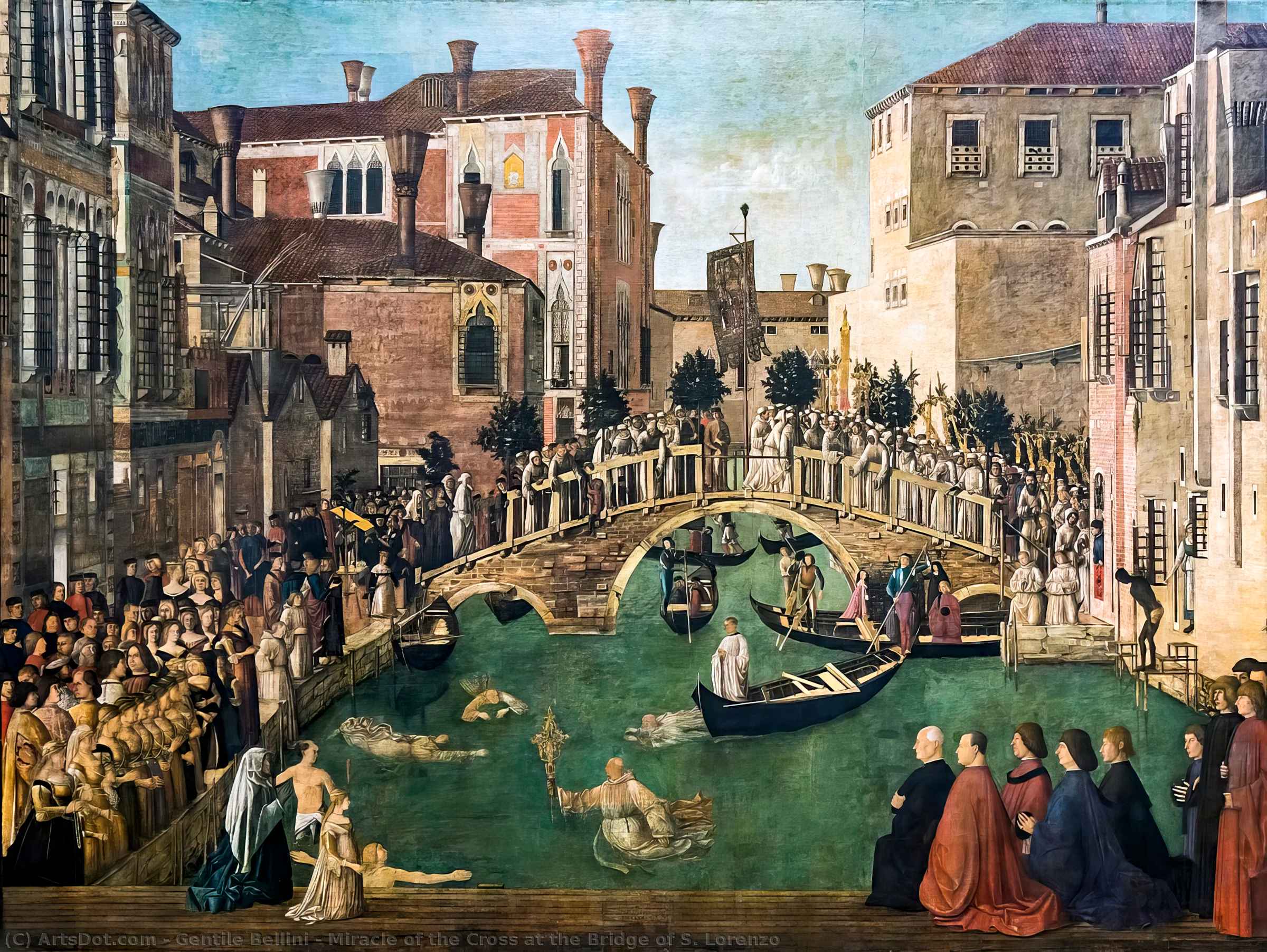 Wikioo.org - Die Enzyklopädie bildender Kunst - Malerei, Kunstwerk von Gentile Bellini - wunder des kreuzes an der brücke von s. . Lorenzo
