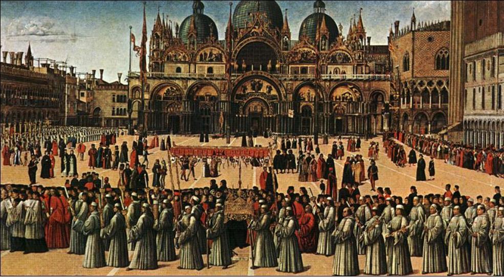 Wikioo.org - The Encyclopedia of Fine Arts - Painting, Artwork by Gentile Bellini - Procession in Piazza S. Marco