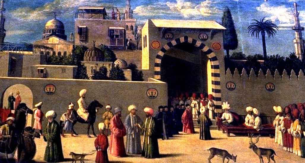 WikiOO.org - Enciclopedia of Fine Arts - Pictura, lucrări de artă Gentile Bellini - Recognition of the Ambassador Domenico Trevisano at Alicatre